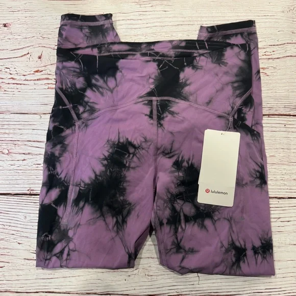 NWT Lululemon Power Thru Tight 25" Over Tie Dye Wisteria Purple Graphite Grey 10